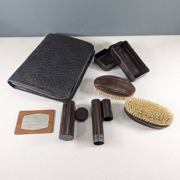 Zero waste men´s travel grooming kit, Vintage toiletries bag with reusable cases - Picture 5 of 16